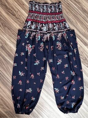 Urban Coco Boho Harem Pants Smocked Waist Festival Floral Print Joggers Size M